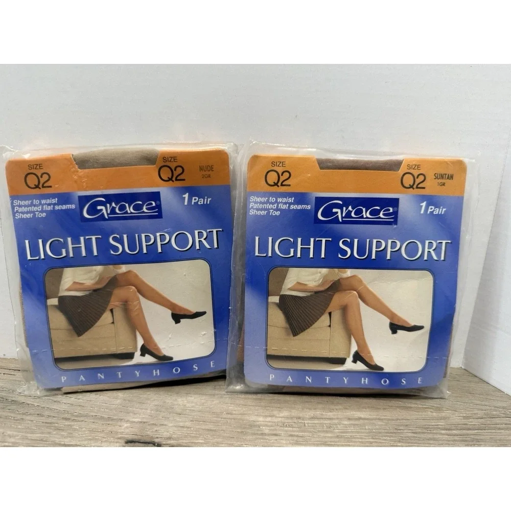 Lot Of 2 Vintage Grace Q2 Light Pantyhose Suntan 1GR & Nude 2GR New